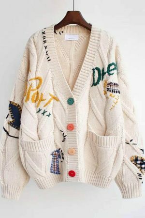 Y2K Knitted Embroidered Oversized Cardigan