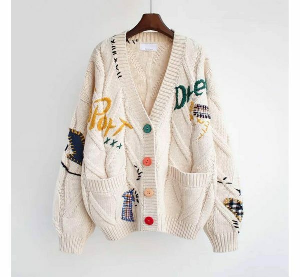 Y2K Knitted Embroidered Oversized Cardigan