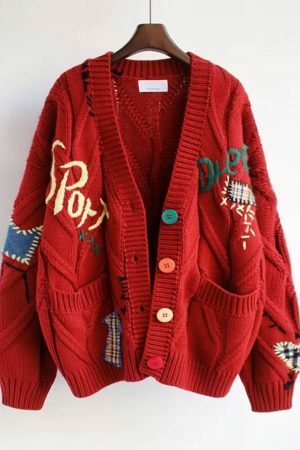 Y2K Knitted Embroidered Oversized Cardigan