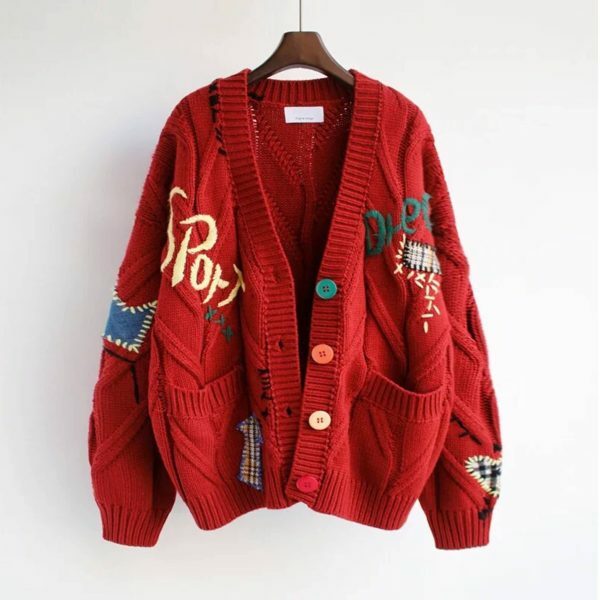 Y2K Knitted Embroidered Oversized Cardigan