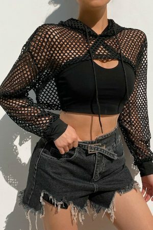 Y2K Knitted Long Sleeve Crop Top - Streetwear Aesthetic