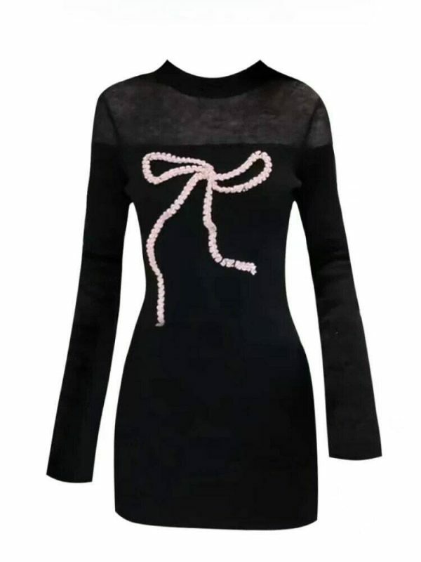 Y2K Knitted Ribbon Dress