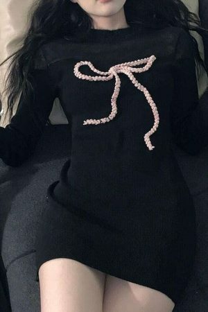 Y2K Knitted Ribbon Dress