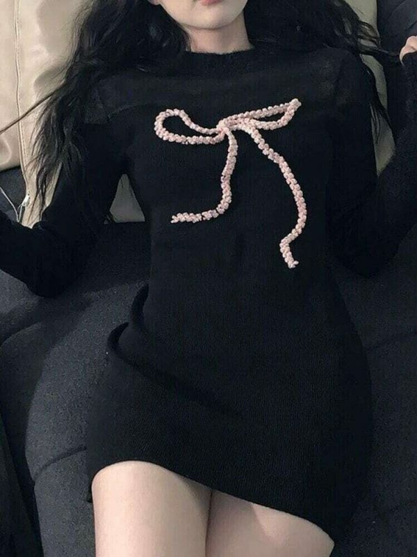 Y2K Knitted Ribbon Dress