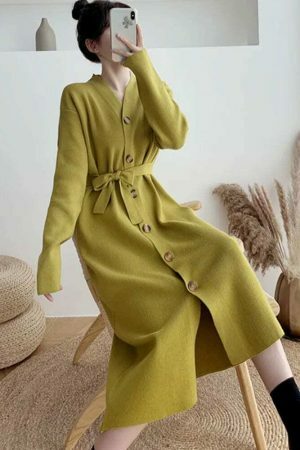 Y2K Knitted Sweater Dress for Women - Streetwear Aesthetic