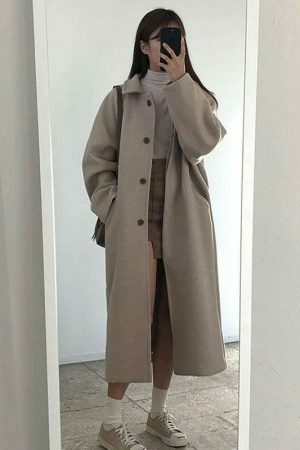 Y2K Korean Black Vintage Wrap Coat for Cold Weather