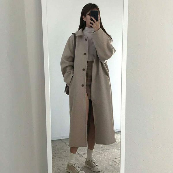 Y2K Korean Black Vintage Wrap Coat for Cold Weather