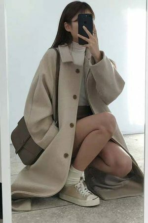 Y2K Korean Black Vintage Wrap Coat for Cold Weather