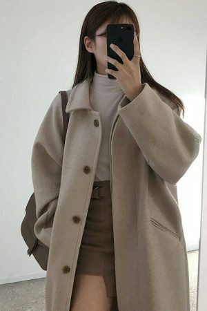 Y2K Korean Black Vintage Wrap Coat for Cold Weather