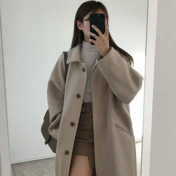 Y2K Korean Black Vintage Wrap Coat for Cold Weather