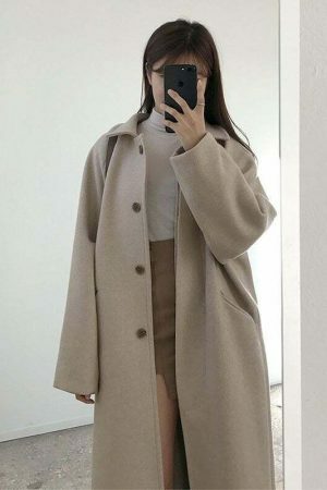 Y2K Korean Black Vintage Wrap Coat for Cold Weather