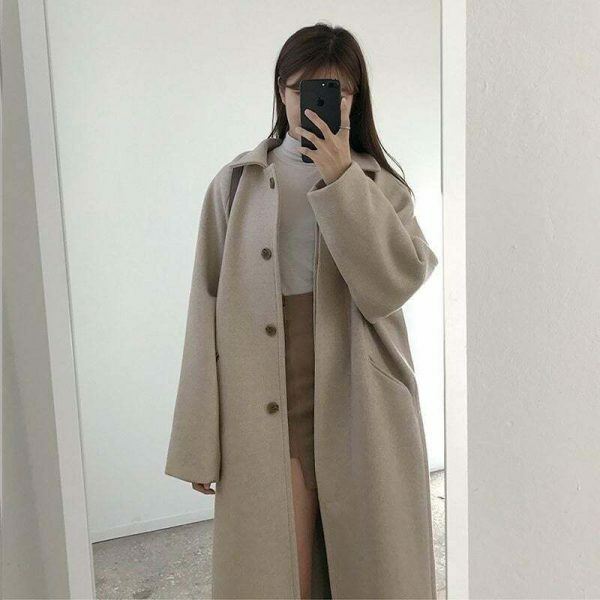 Y2K Korean Black Vintage Wrap Coat for Cold Weather