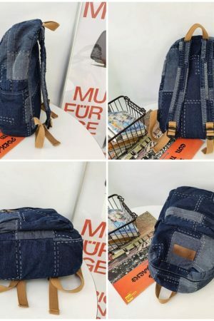 Y2K Korean Denim Patchwork Backpack for Students