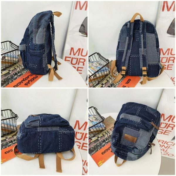 Y2K Korean Denim Patchwork Backpack for Students