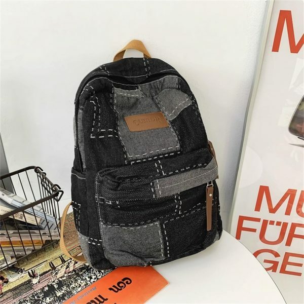 Y2K Korean Denim Patchwork Backpack for Students