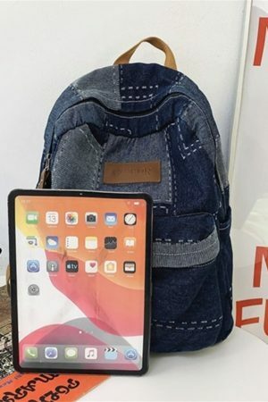 Y2K Korean Denim Patchwork Backpack for Students