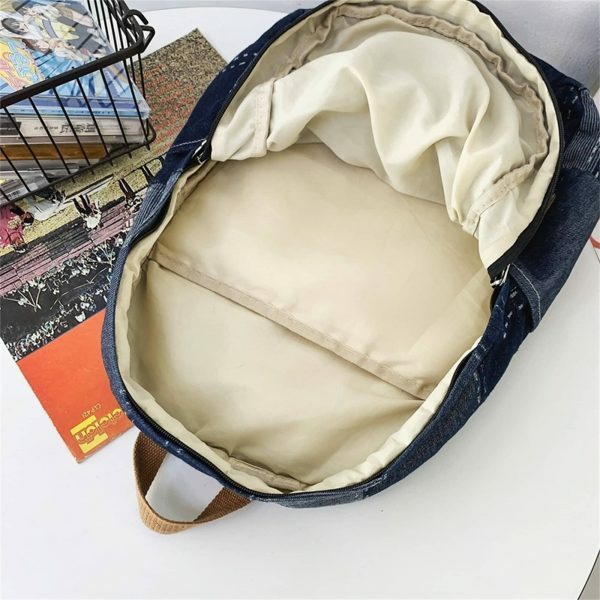 Y2K Korean Denim Patchwork Backpack for Students