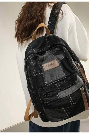 Y2K Korean Denim Patchwork Backpack for Students