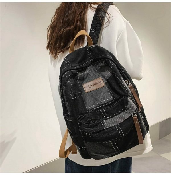 Y2K Korean Denim Patchwork Backpack for Students