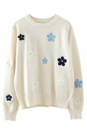 Y2K Korean Floral Embroidery Harajuku Daisy Streetwear Sweater