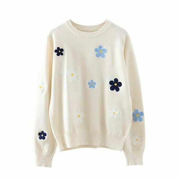 Y2K Korean Floral Embroidery Harajuku Daisy Streetwear Sweater