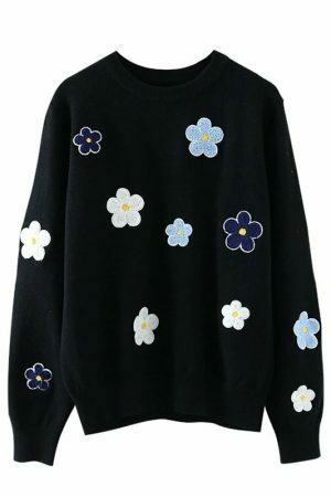 Y2K Korean Floral Embroidery Harajuku Daisy Streetwear Sweater