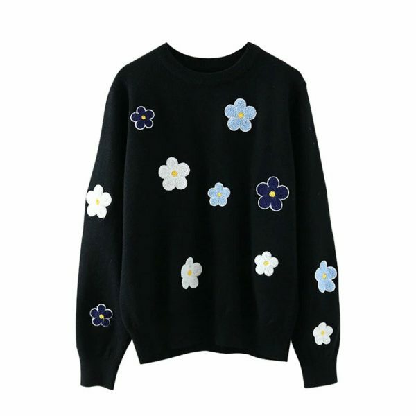 Y2K Korean Floral Embroidery Harajuku Daisy Streetwear Sweater