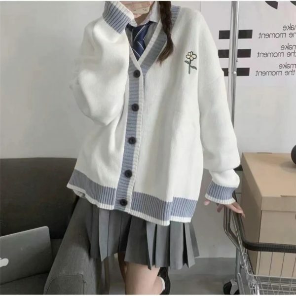 Y2K Korean Harajuku V-neck Knitted Cardigan Casual Streetwear Top