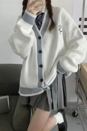 Y2K Korean Harajuku V-neck Knitted Cardigan Casual Streetwear Top