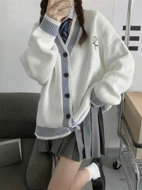 Y2K Korean Harajuku V-neck Knitted Cardigan Casual Streetwear Top