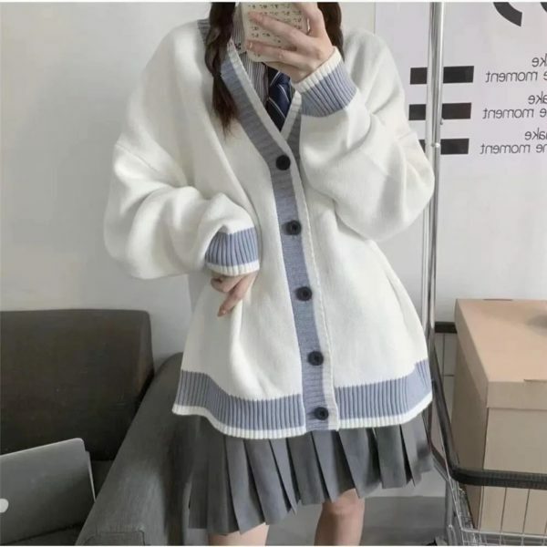 Y2K Korean Harajuku V-neck Knitted Cardigan Casual Streetwear Top