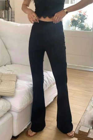 Y2K Korean High Waist Black Flare Pants