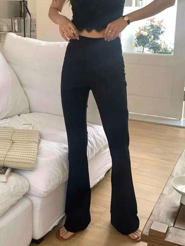 Y2K Korean High Waist Black Flare Pants