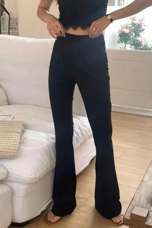 Y2K Korean High Waist Black Flare Pants