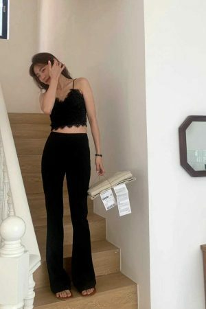 Y2K Korean High Waist Black Flare Pants