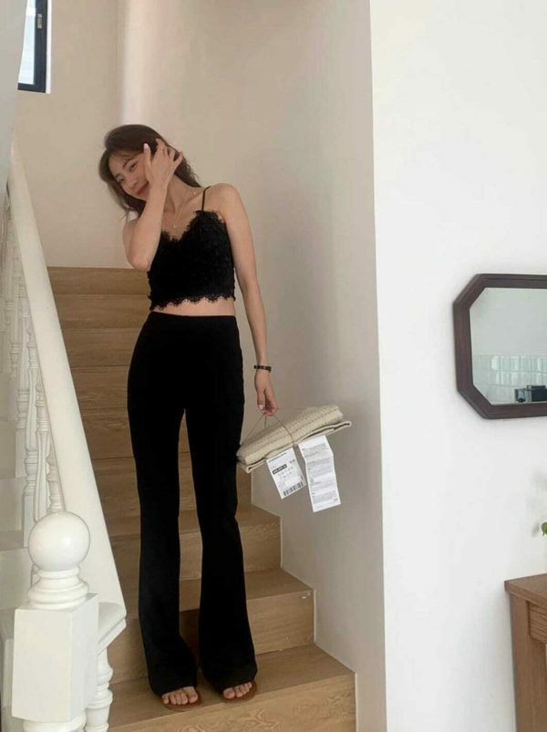 Y2K Korean High Waist Black Flare Pants