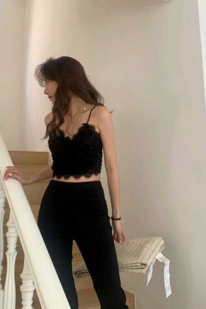 Y2K Korean High Waist Black Flare Pants