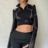 Y2K Korean Hollow Out Stitching T-Shirt | Women's Patchwork Long Sleeve Crop Top