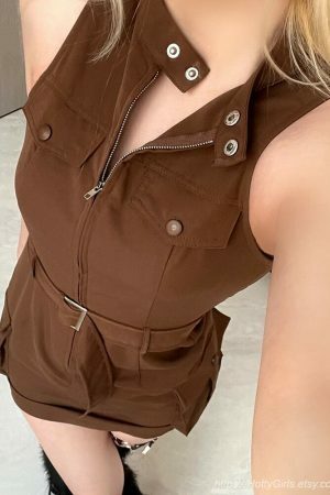 Y2K Korean Streetwear Cargo Tank Bodycon Dress