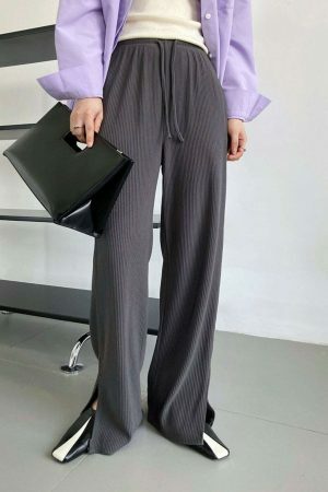 Y2K Korean Streetwear Drawstring Wide Leg Pants with Slit