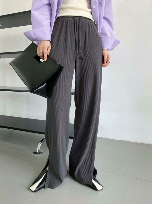 Y2K Korean Streetwear Drawstring Wide Leg Pants with Slit