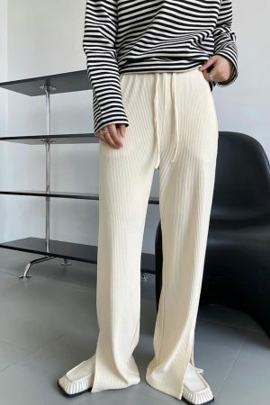 Y2K Korean Streetwear Drawstring Wide Leg Pants with Slit