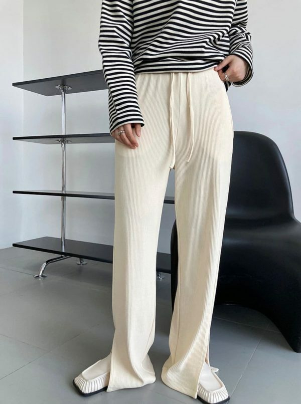 Y2K Korean Streetwear Drawstring Wide Leg Pants with Slit