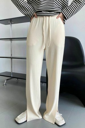 Y2K Korean Streetwear Drawstring Wide Leg Pants with Slit