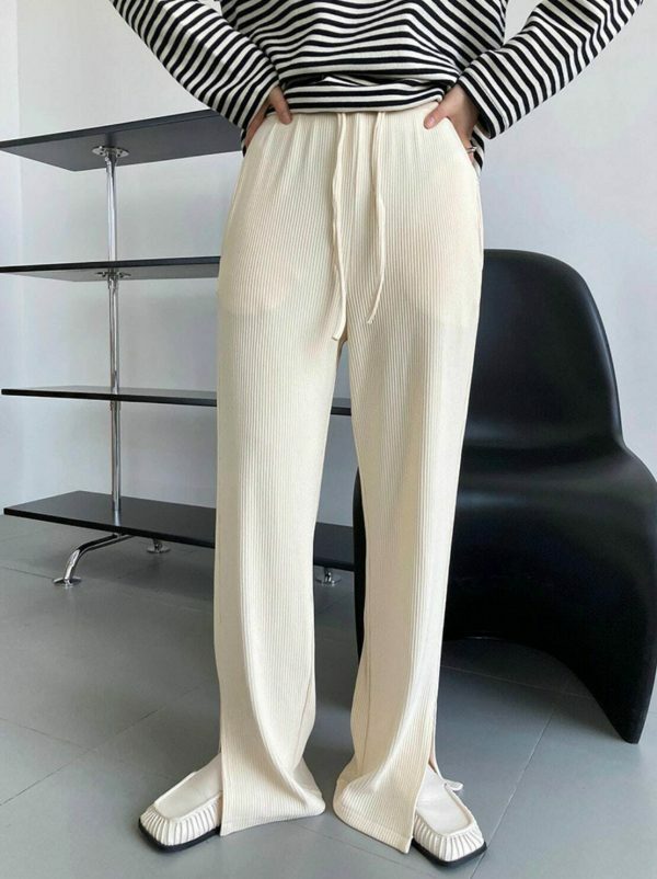 Y2K Korean Streetwear Drawstring Wide Leg Pants with Slit