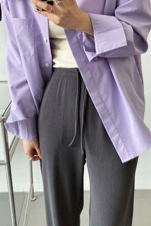 Y2K Korean Streetwear Drawstring Wide Leg Pants with Slit