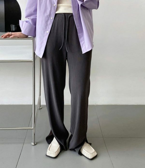 Y2K Korean Streetwear Drawstring Wide Leg Pants with Slit