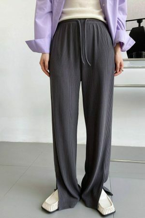 Y2K Korean Streetwear Drawstring Wide Leg Pants with Slit