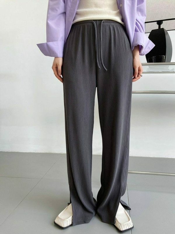 Y2K Korean Streetwear Drawstring Wide Leg Pants with Slit