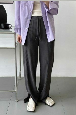 Y2K Korean Streetwear Drawstring Wide Leg Pants with Slit